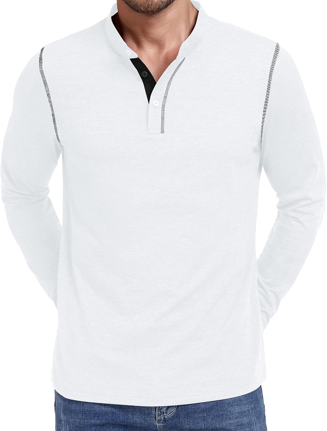 Men¡¯s Henley Long Sleeve T-Shirt Casual Shirt Banded Collar Designed Placket Tees Tops