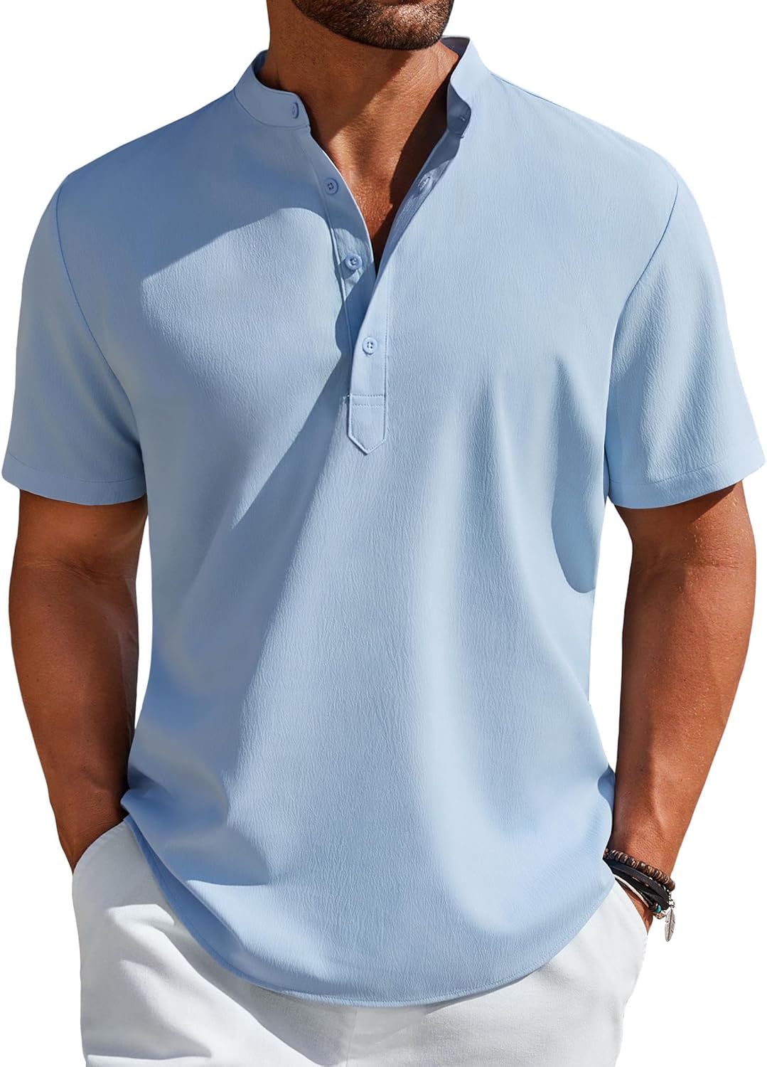 Men¡¯s Henley Shirt Short Sleeve Casual T-Shirt Summer Beach Hippie Henley Tee Shirt