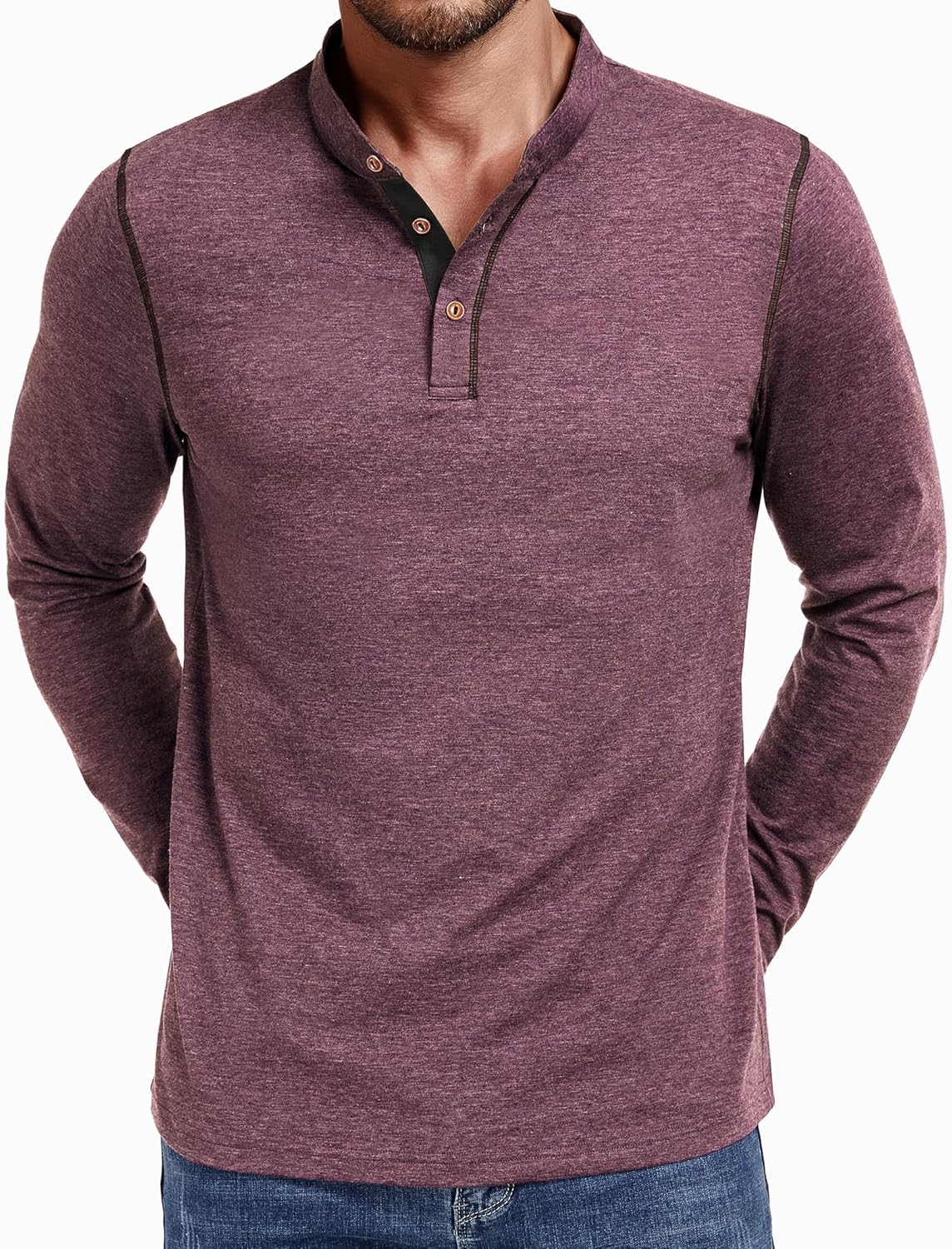 Men¡¯s Henley Long Sleeve T-Shirt Casual Shirt Banded Collar Designed Placket Tees Tops